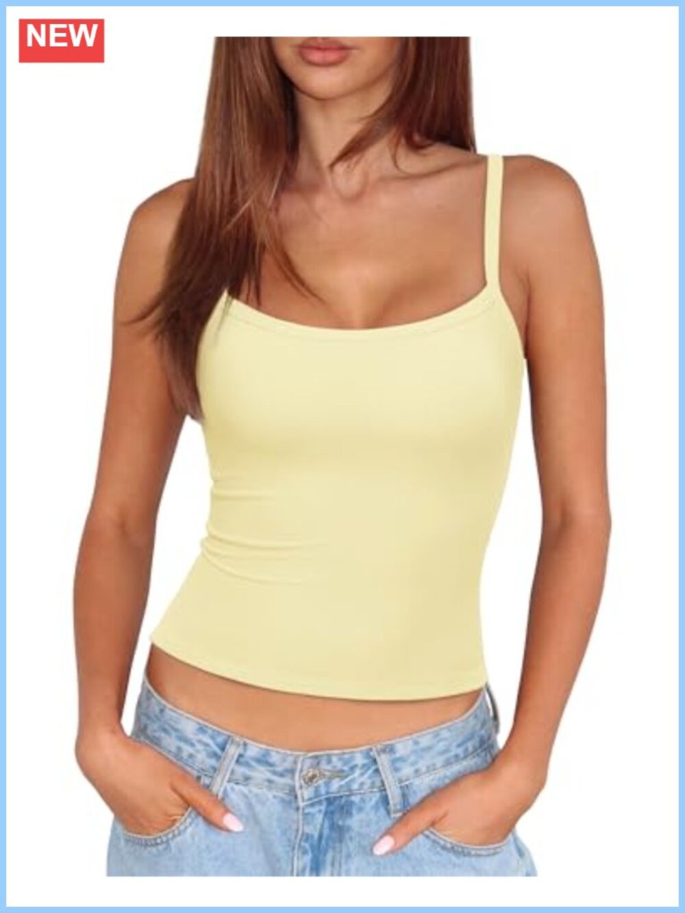 Built in Bra Tank Top Double Layer Camisole Sleeveless Square Neck Padded